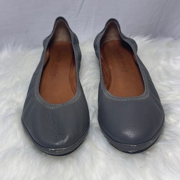 Gentle Souls By Kenneth Cole Natalie Grey Leather Wedge Ballet Flats Sz 8 - Picture 2 of 7